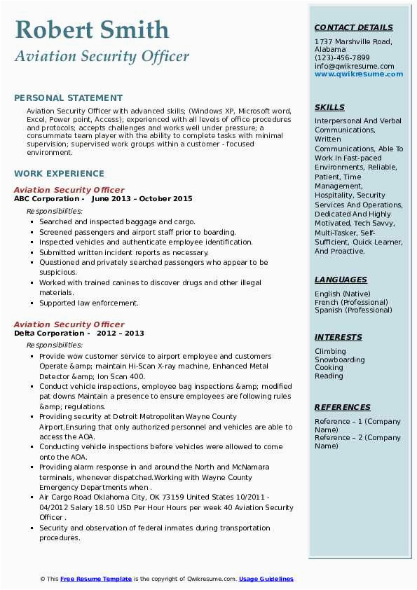 Sample Resume for Tsa Airport Security by Prior Law Enforcement Aviation Security Ficer Resume Samples