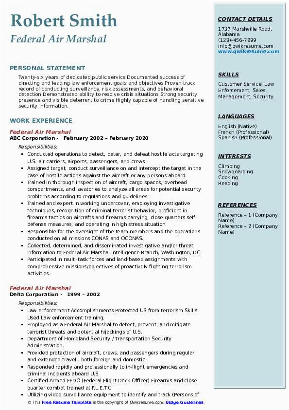 Sample Resume for Tsa Airport Security by Prior Law Enforcement Federal Air Marshal Resume Samples