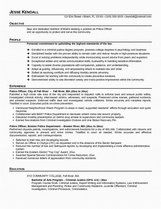 Sample Resume for Tsa Airport Security by Prior Law Enforcement Police Ficer Resume