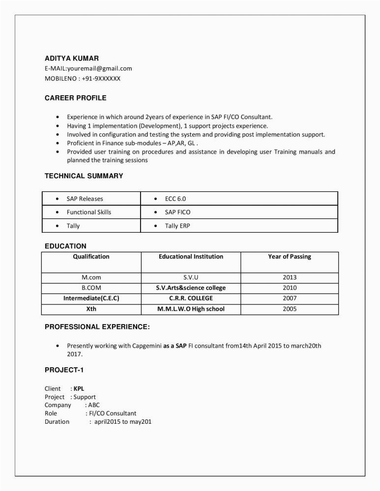Sample Resume for Two Year Experience In Sap Sap Pp Resume for 2 Years Experience to whom It May Concern Letter