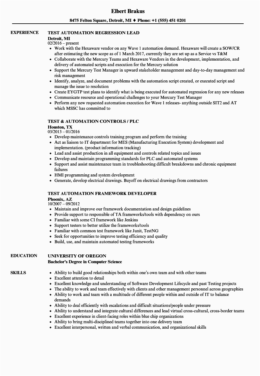 Sample Resume for Uft Automation Tester Uft Change Status Cover Letter Jidiletters Resume Template Job