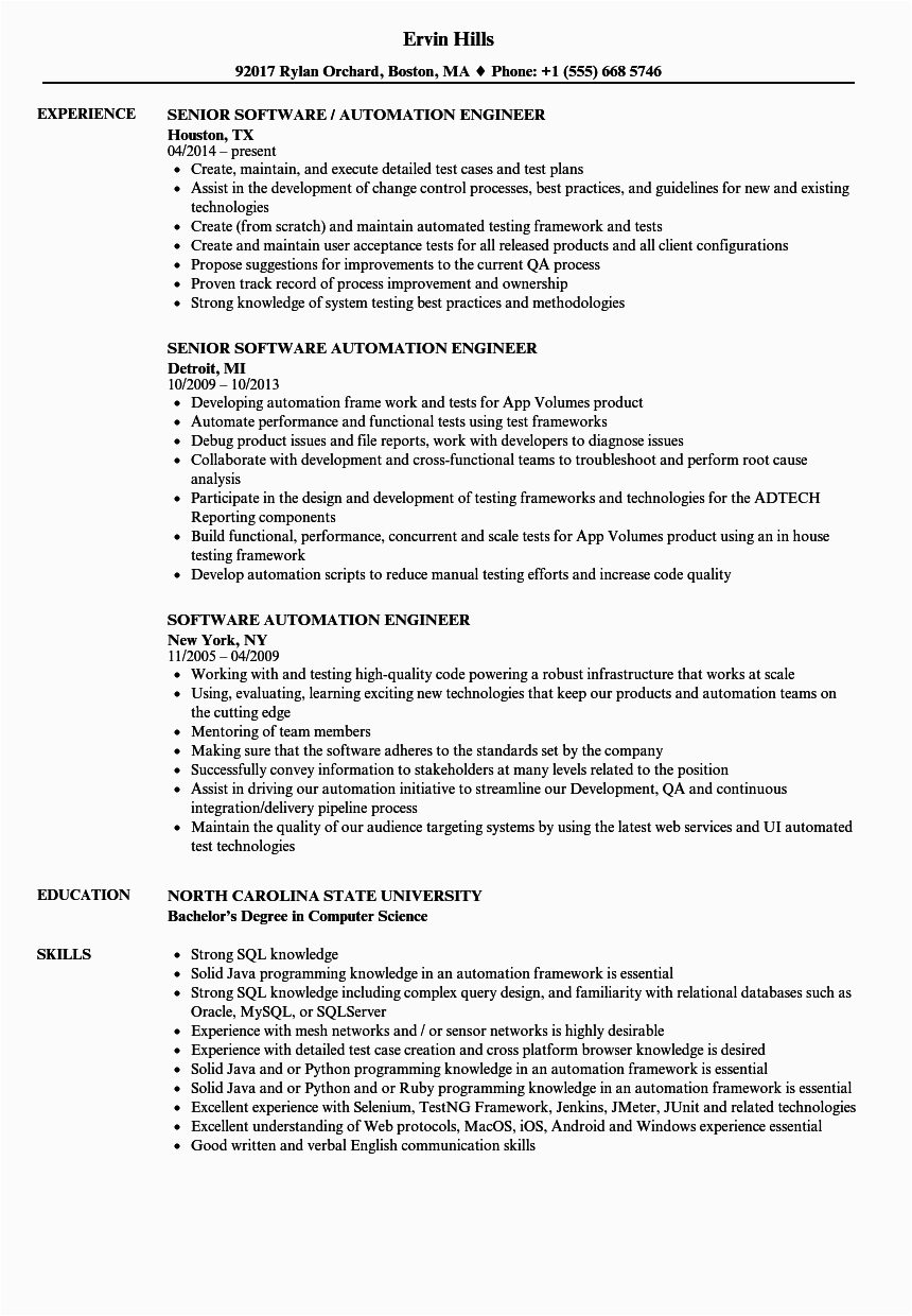 Sample Resume for Uft Automation Tester Uft Sample Resume software Testing Resume Template Job