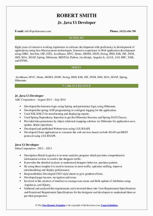 Sample Resume for Ui Developer with 5 Years Java Ui Developer Resume Samples