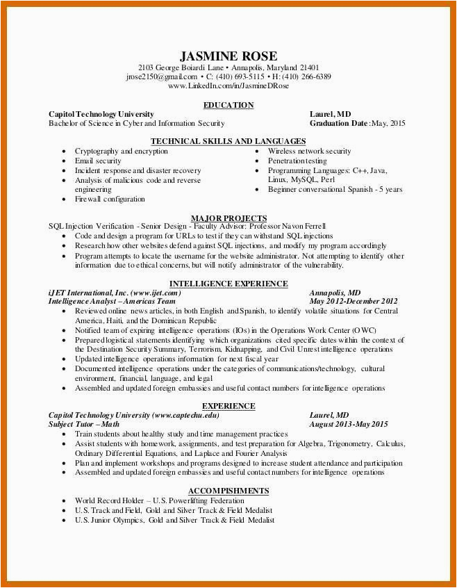 Sample Resume From Internatona Student for Entry Level Jobs Cyber Security Resume Example Inspirational 9 10 Cyber Security Analyst