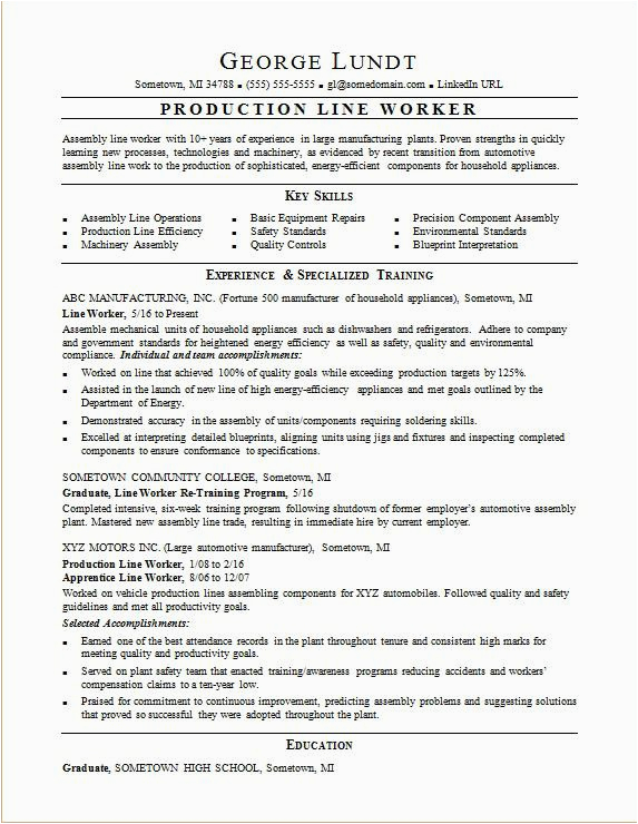 Sample Resume Objective for Production Worker Production Line Resume Sample