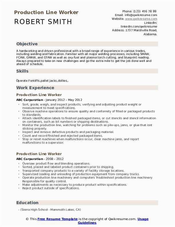 Sample Resume Objective for Production Worker Production Line Worker Resume Samples