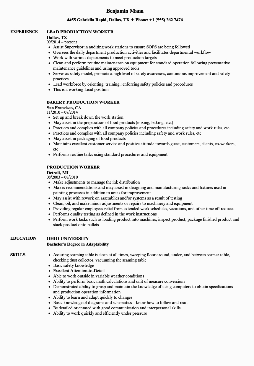 Sample Resume Objective for Production Worker Production Worker Resume Samples