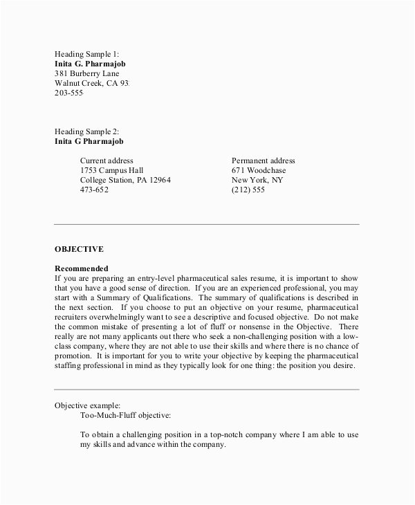 Sample Resume Objective for Sales Position Free 10 Resume Objective Samples In Ms Word