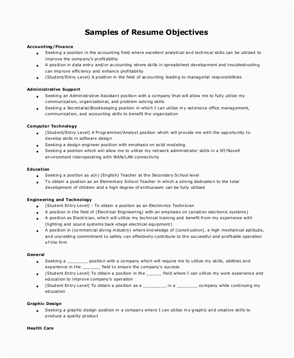 Sample Resume Objective for Sales Position Free 9 Sample Resume Objective Templates In Pdf