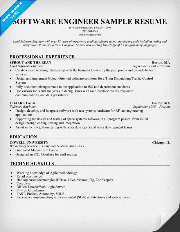 Sample Resume Objective for software Engineer software Engineer Resume Sample & Writing Tips