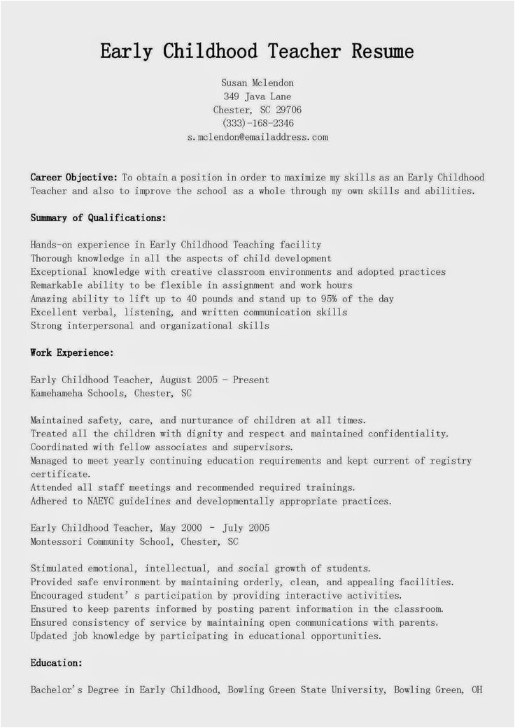Sample Resume Objective for Teaching Profession Education Resume Career Objective