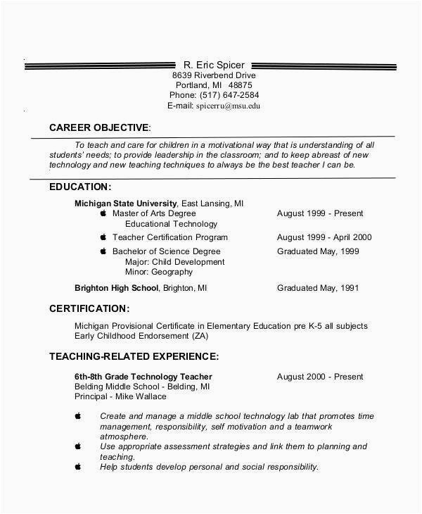 Sample Resume Objective for Teaching Profession Resume for Teachers Job In India
