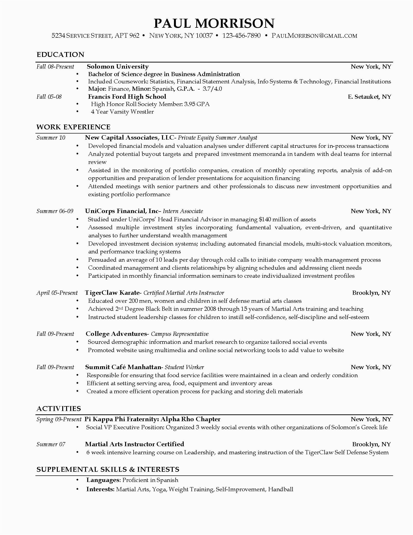 Sample Resume Objective for Undergraduate College Students Current College Student Resume