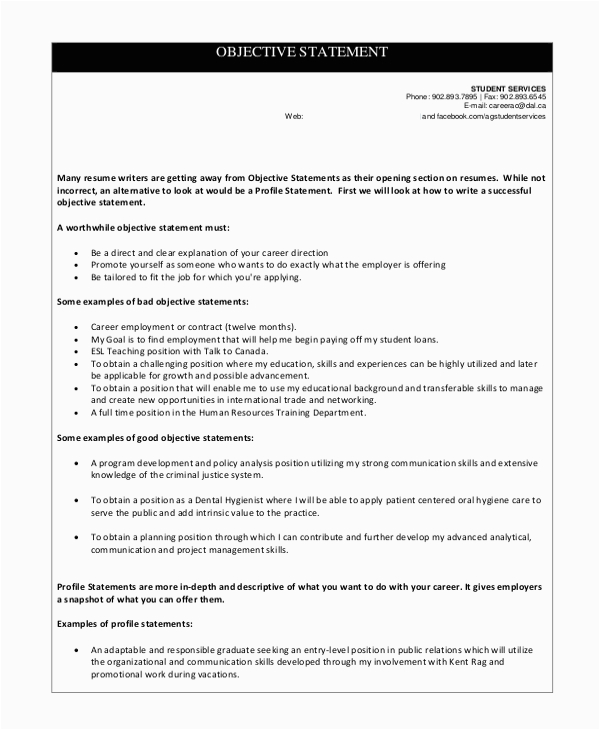 Sample Resume Objective Statements Entry Level Free 8 Sample Objective Statement Resume Templates In Pdf