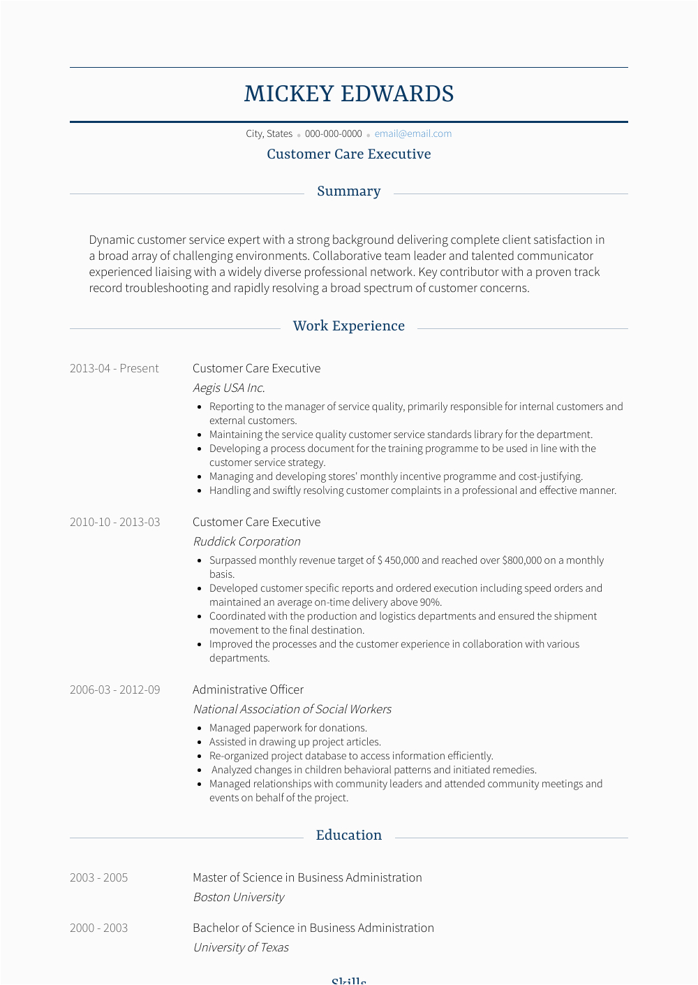 Sample Resume Of Customer Care Executive Customer Care Executive Resume Samples and Templates