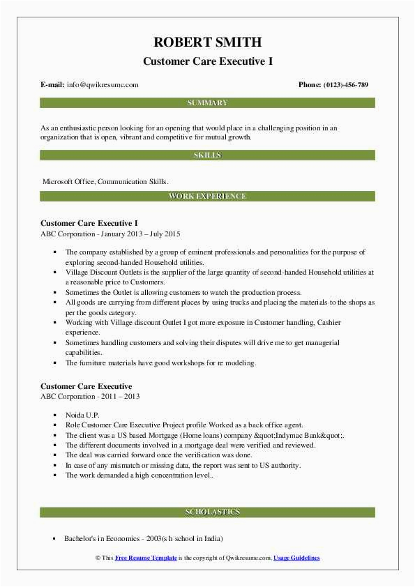 Sample Resume Of Customer Care Executive Customer Care Executive Resume Samples