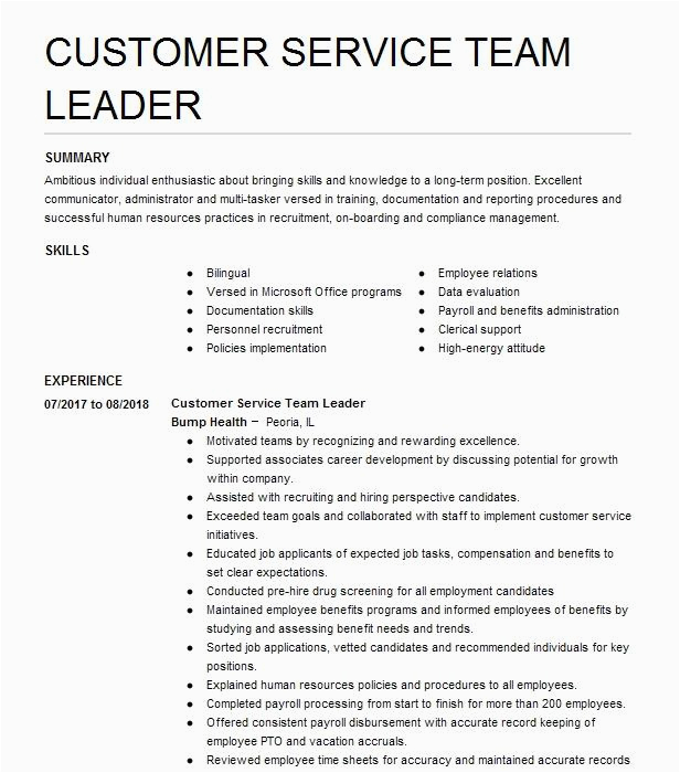 Sample Resume Of Customer Service Team Leader Customer Service Team Leader Resume Example Pany Name Saint James