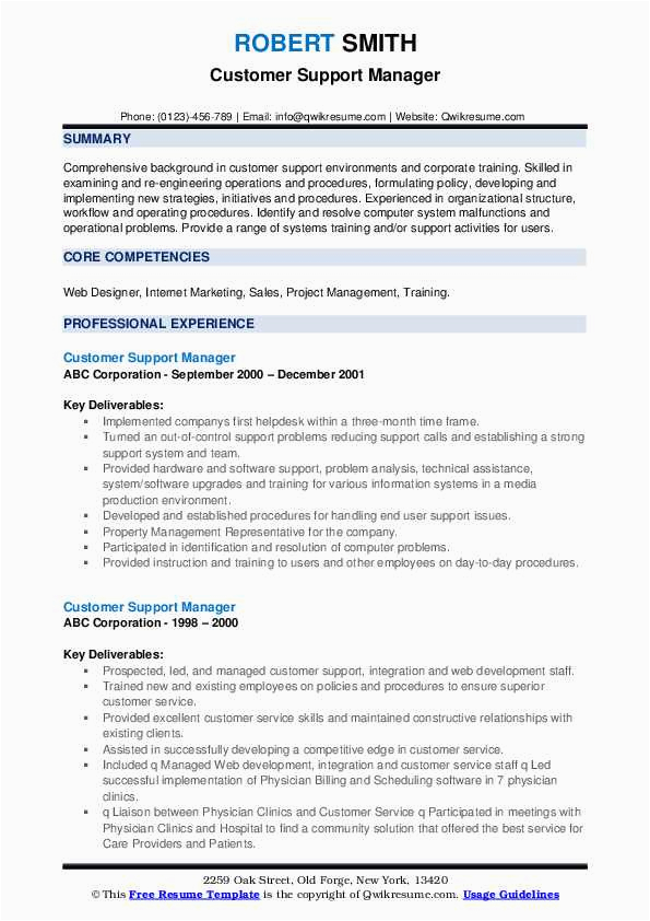 Sample Resume Of Customer Support Manager Customer Support Manager Resume Samples