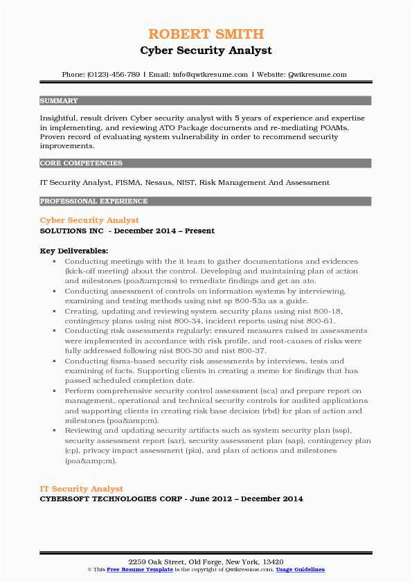 Sample Resume Of Cyber Security Analyst with Job Descriptions It Security Analyst Resume Samples