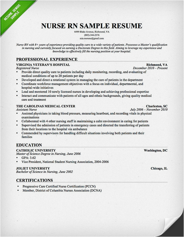 Sample Resume Registered Nurse for Masters Entry Level Nurse Resume Sample