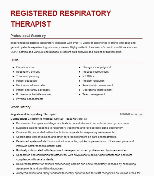 Sample Resume Registered Respiratory therapist Objective Examples Registered Respiratory therapist Resume Example Firelands Regional
