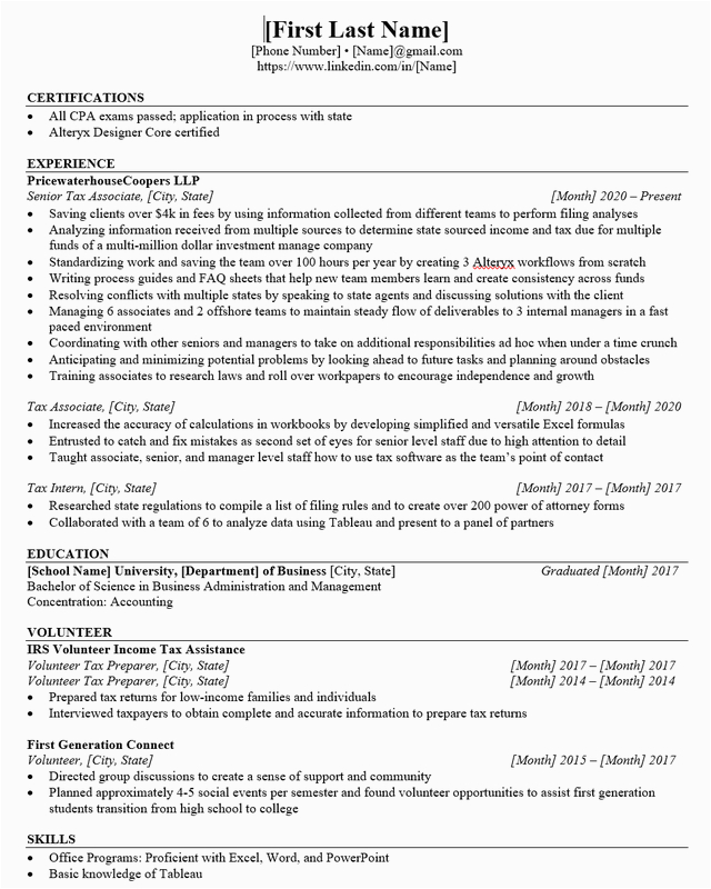 Sample Resume with Big 4 Tax Experience Can I some Resume Advice Looking to Leave Big 4 Tax Into Industry