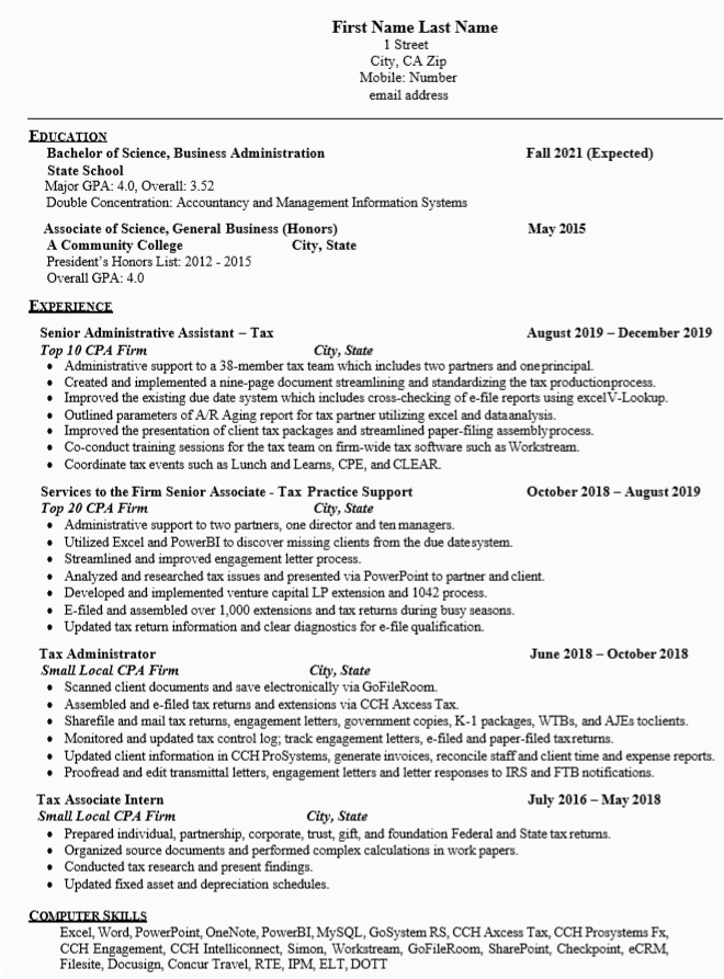 Sample Resume with Big 4 Tax Experience What are My Chances for Big 4 Resume Feedback Requested Would Like to