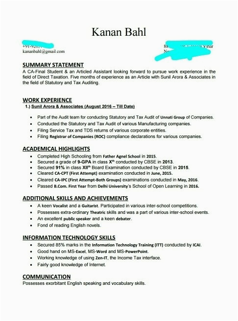 Sample Resume with Big 4 Tax Internexperience How Was Your Cv for Ca Articleship In Big Four Quora