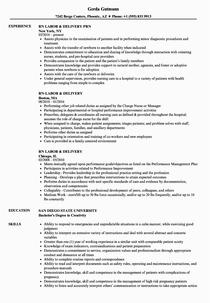 Sample Resumes for Labor and Delivery Nurse Labor and Delivery Rn Resume Mryn ism