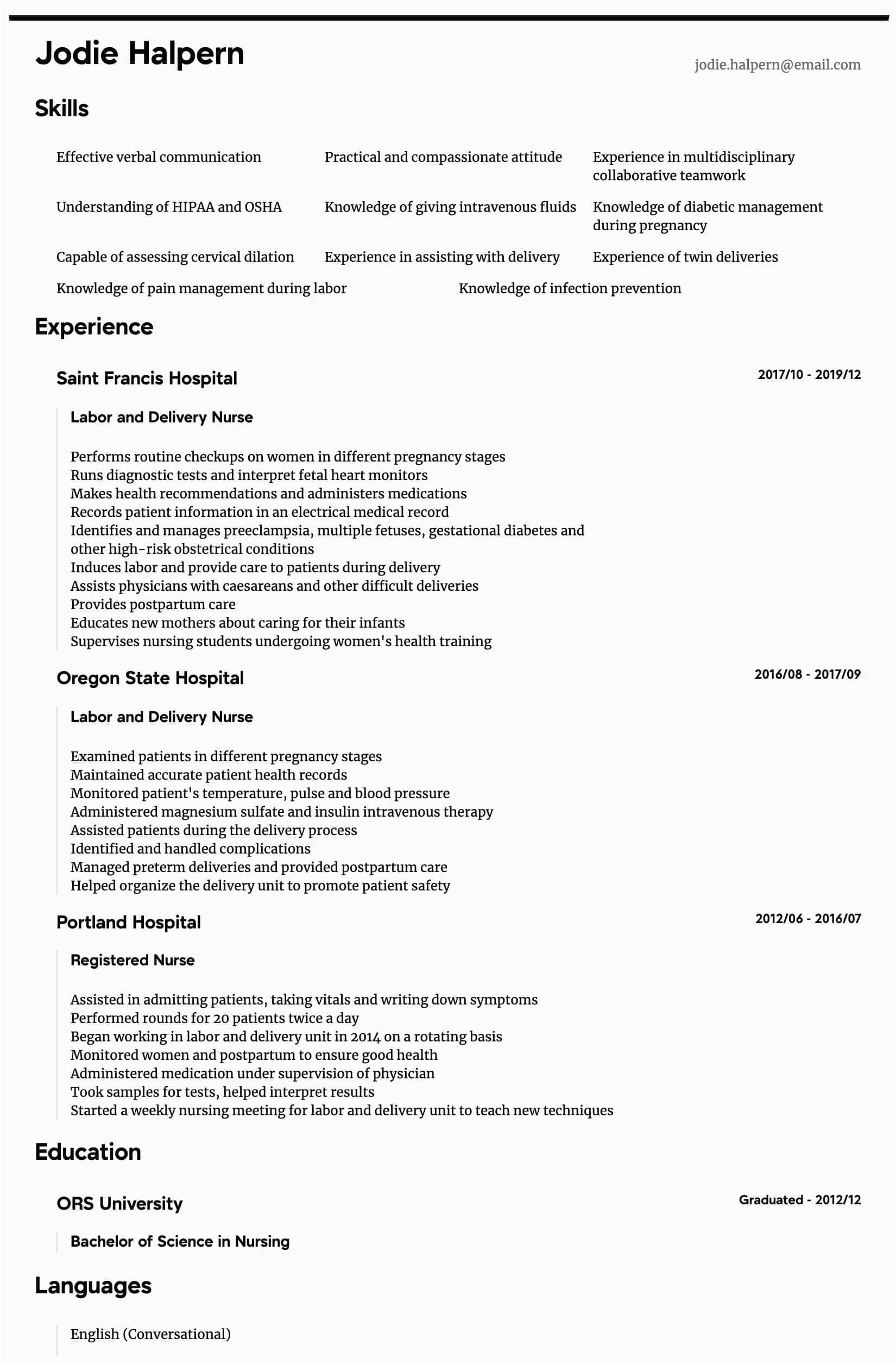 Sample Resumes for Labor and Delivery Nurse Labor and Delivery Rn Resume Template • Invitation Template Ideas