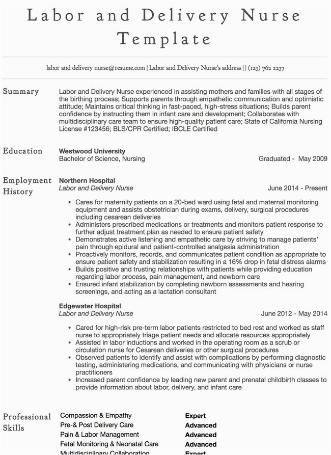Sample Resumes for Labor and Delivery Nurse Resume Samples 125 Free Example Resumes & formats