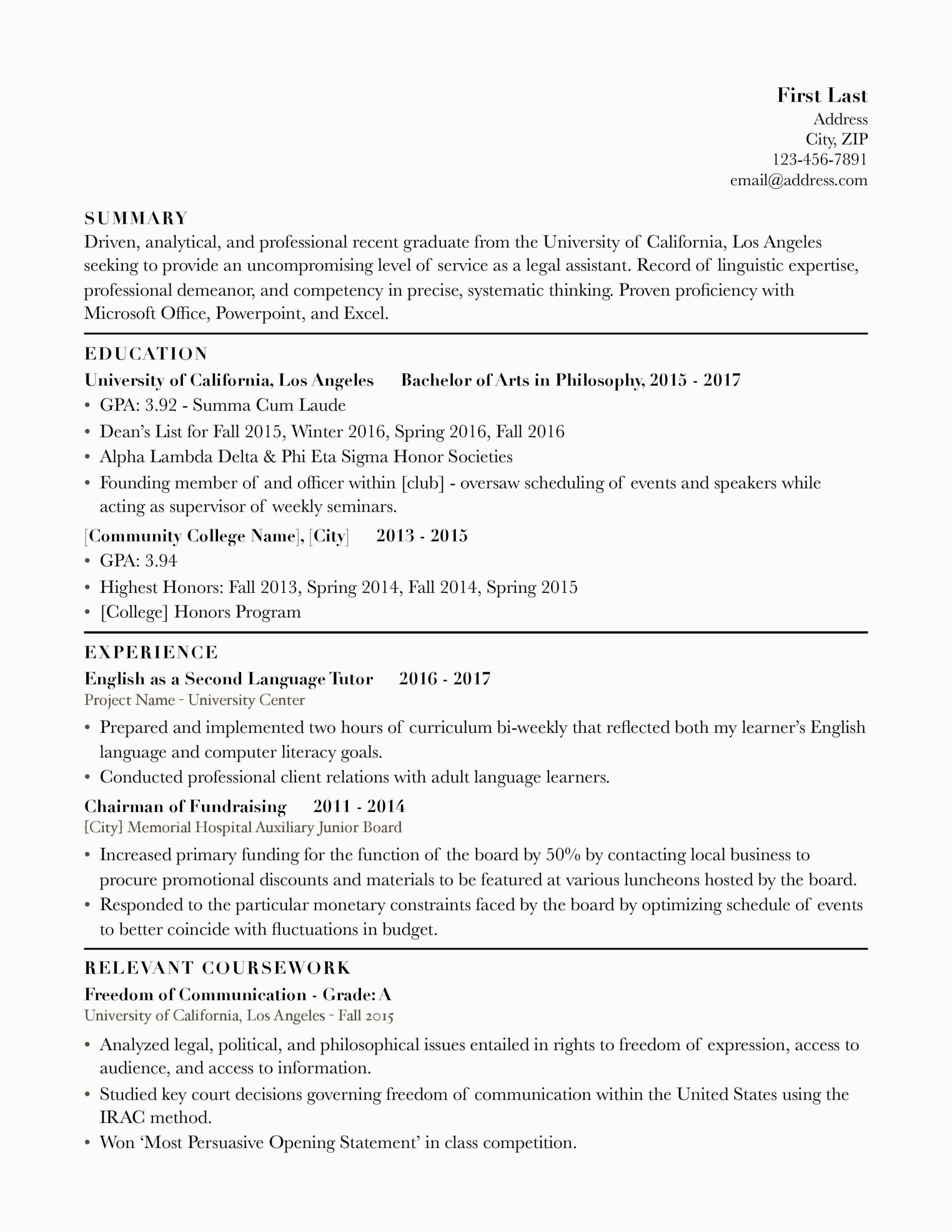 Sample Resumes for Law School Graduates [law & Policy] My Recent Graduate S Resume for A Position as A Legal