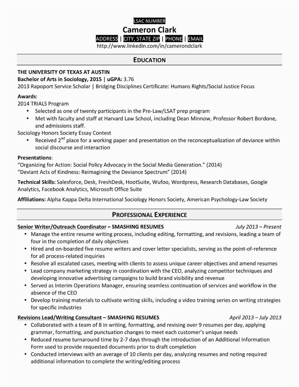 Sample Resumes for Law School Graduates This Resume Of A Successful Harvard Law School Applicant Highlights His