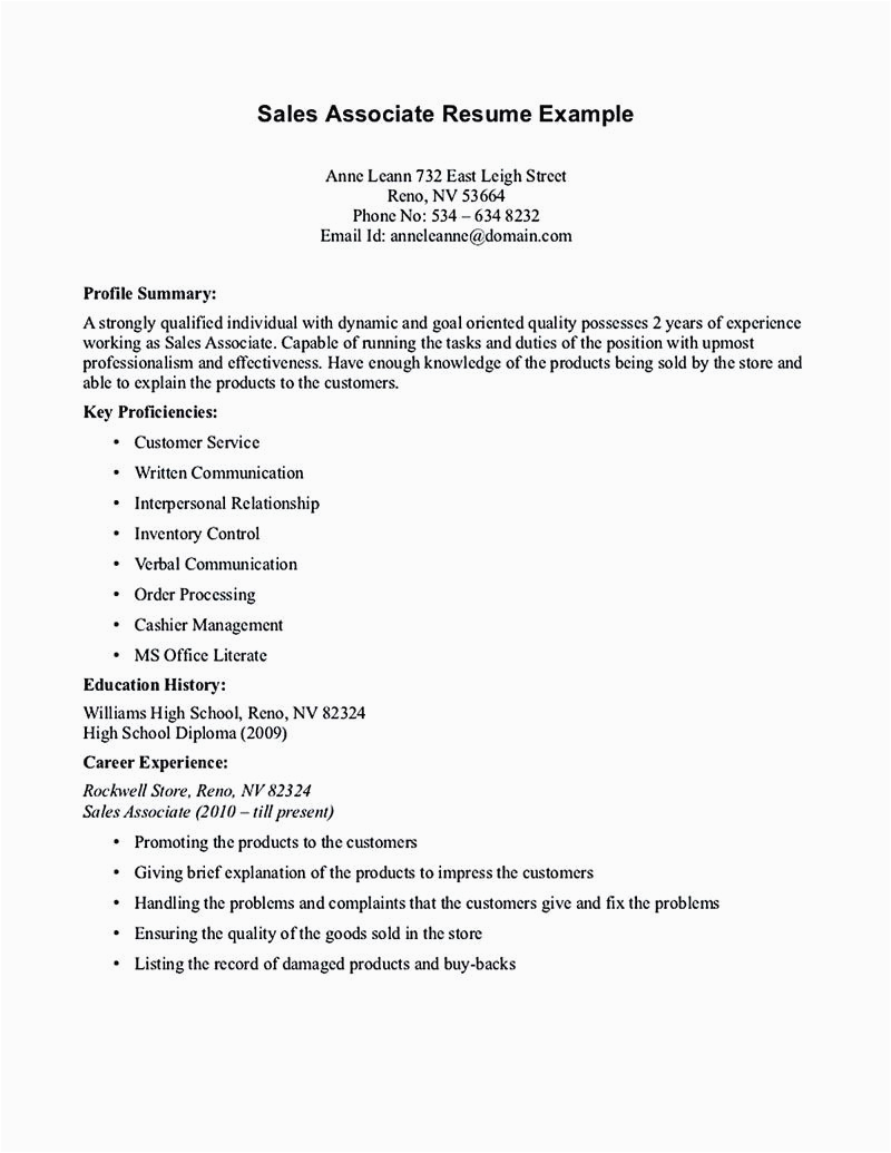 Sample Retail Sales associate Resume with No Experience Resume for Sales associate with No Experience Resume Template Database