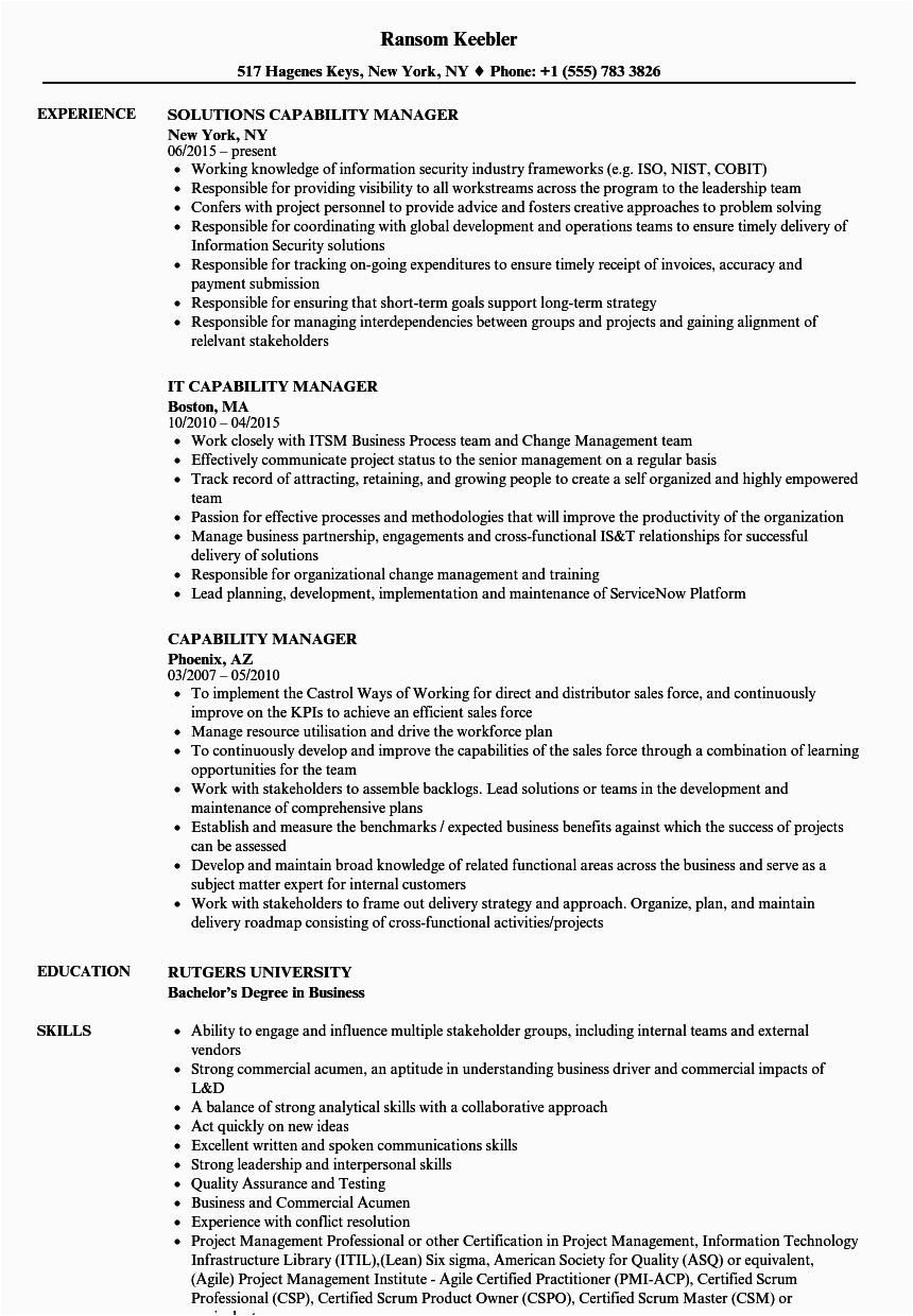 Sample Skills and Capabilities In Resume Capability Manager Resume Samples
