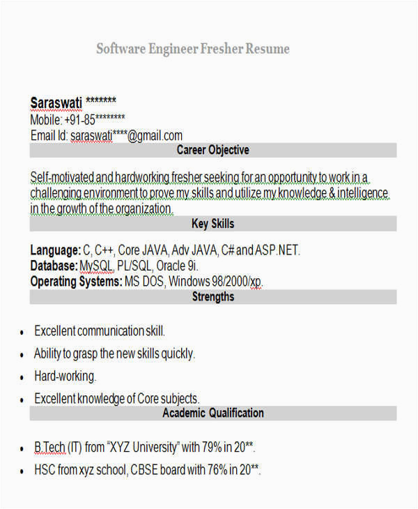 Software Engineer Resume Sample for Fresher Free 42 Professional Fresher Resume Templates In Pdf