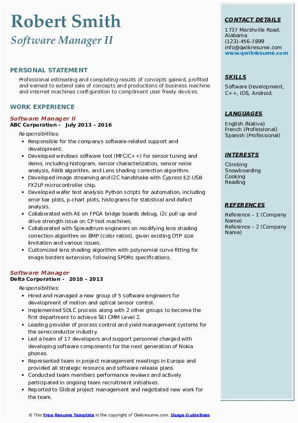 Software Industry Project Manager Sample Resume software Manager Resume Samples