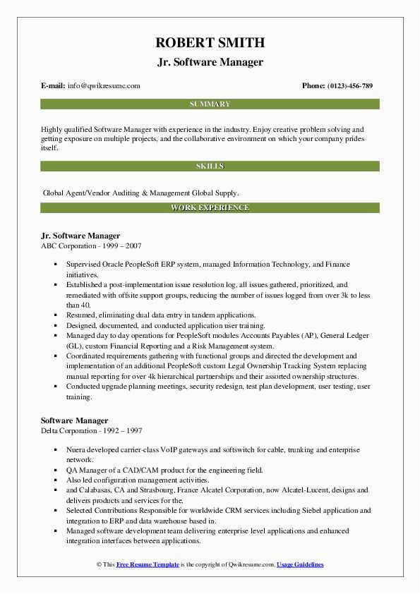 Software Industry Project Manager Sample Resume software Manager Resume Samples