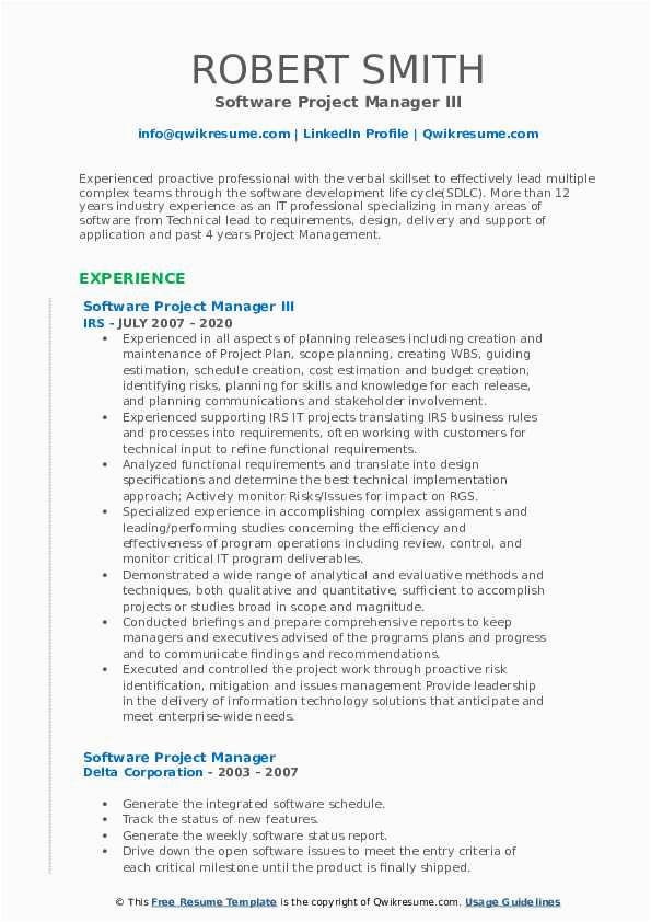 Software Industry Project Manager Sample Resume software Project Manager Resume Samples