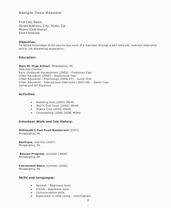 Teenage Resume Sample No Work Experience Teenager High School Student Resume with No Work Experience