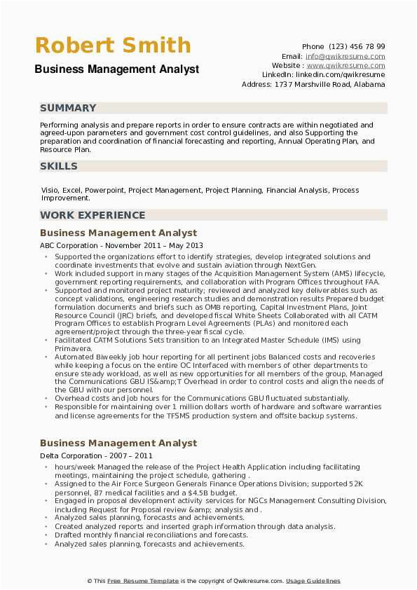 Business Analyst Access Management Sample Resume Business Management Analyst Resume Samples