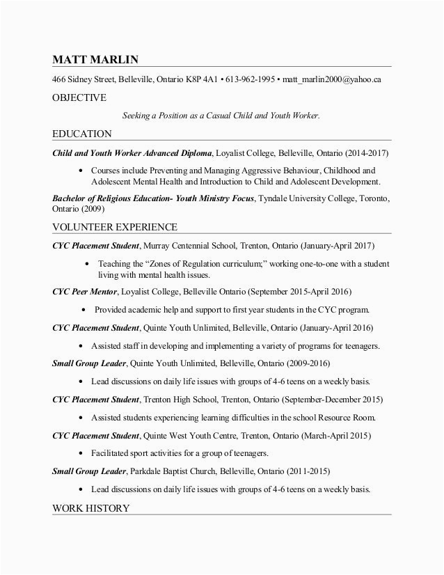 Child and Youth Worker Resume Samples Child and Youth Worker Resume