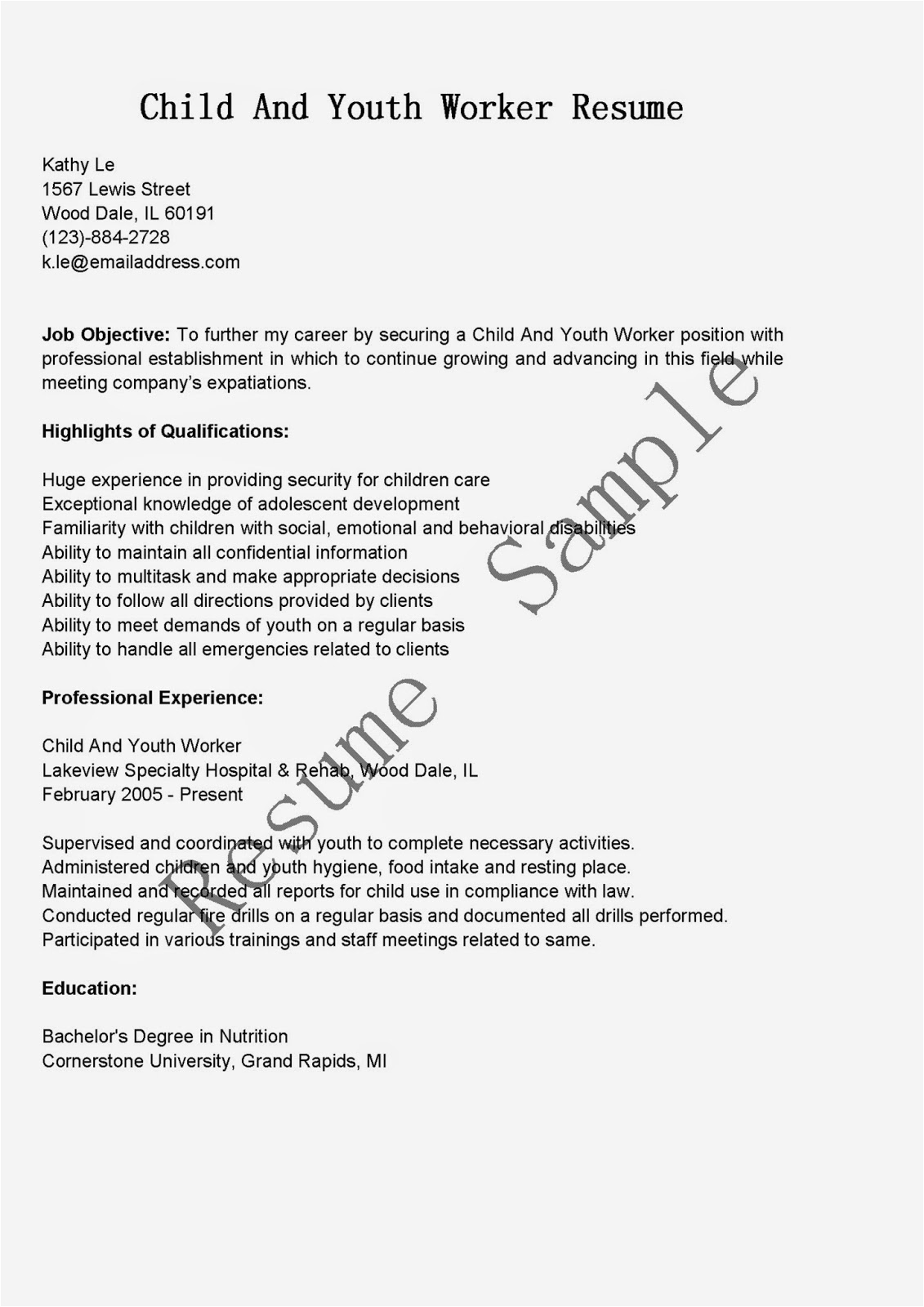 Child and Youth Worker Resume Samples Resume Samples Child and Youth Worker Resume Sample