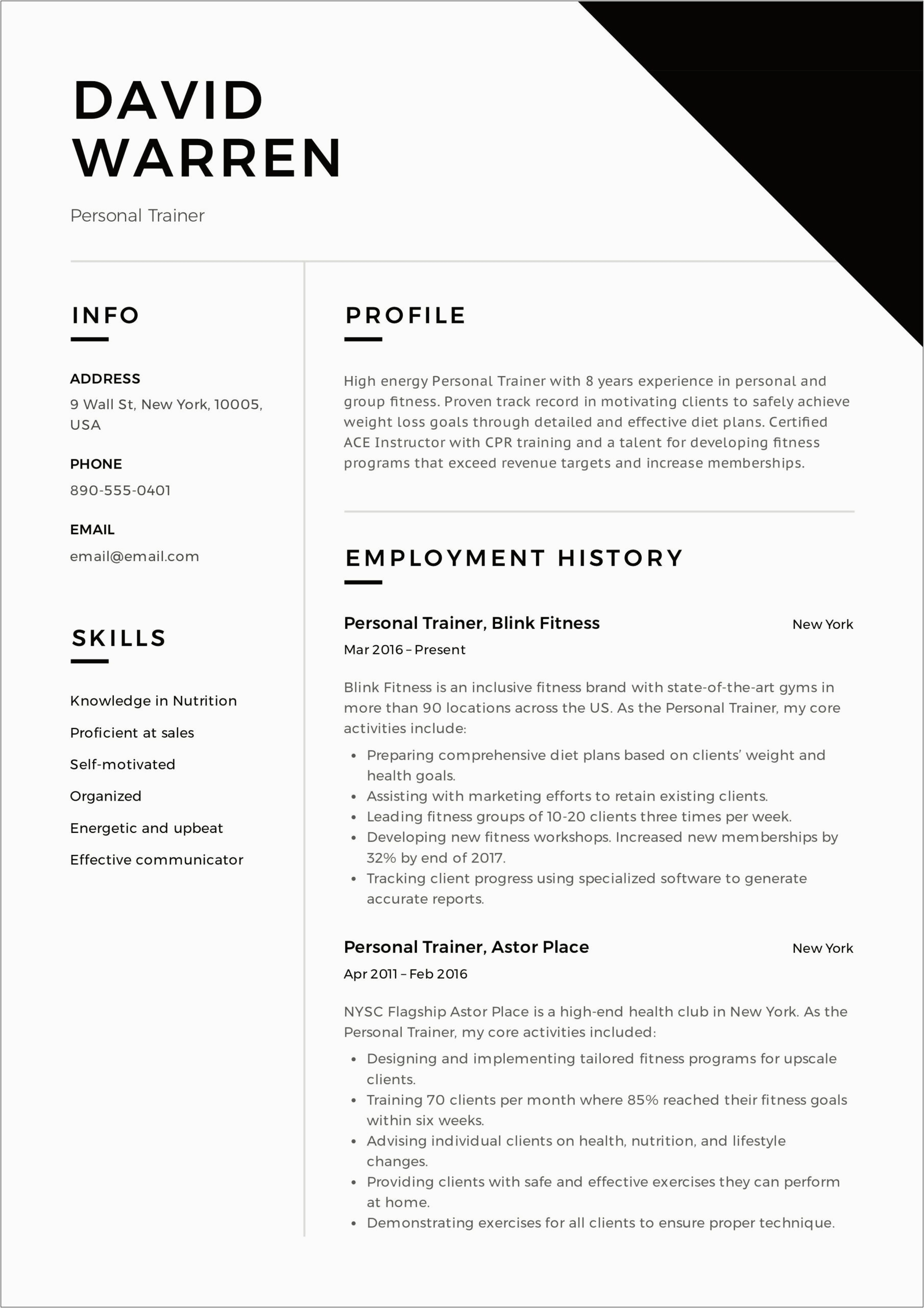 Entry Level Personal Trainer Resume Sample Entry Level Personal Trainer Resume Template Resume Example Gallery
