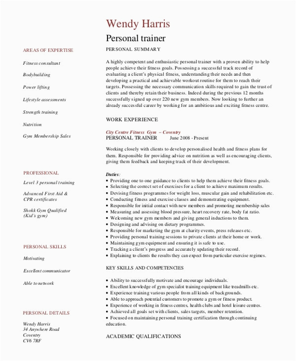 Entry Level Personal Trainer Resume Sample Personal Trainer Resume Template 7 Free Word Pdf Document Downloads