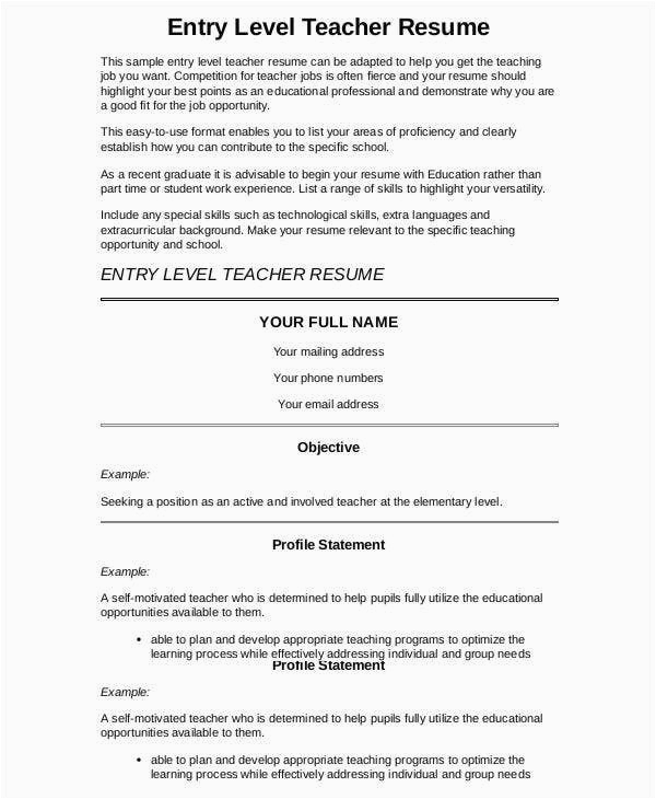 Entry Level Preschool Teacher Resume Sample 9 Preschool Teacher Resume Templates Pdf Doc