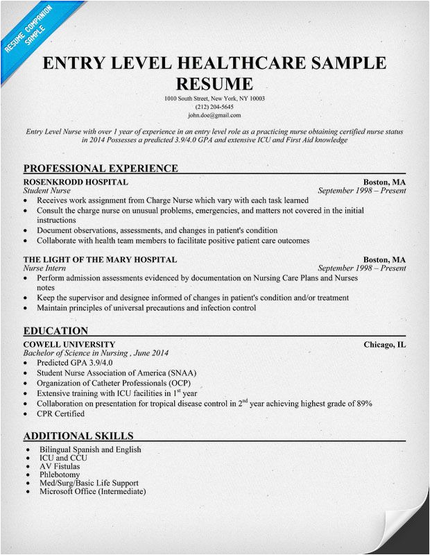Entry Level Public Health Resume Sample Entry Level Healthcare Resume Example