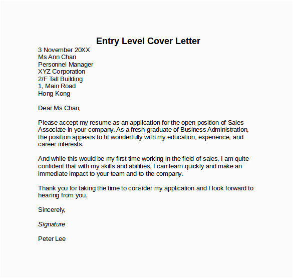 Entry Level Resume Cover Letter Samples 10 Entry Level Cover Letter Templates – Samples Examples