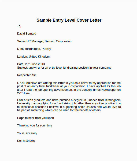 Entry Level Resume Cover Letter Samples Free 9 Entry Level Cover Letter Templates In Pdf