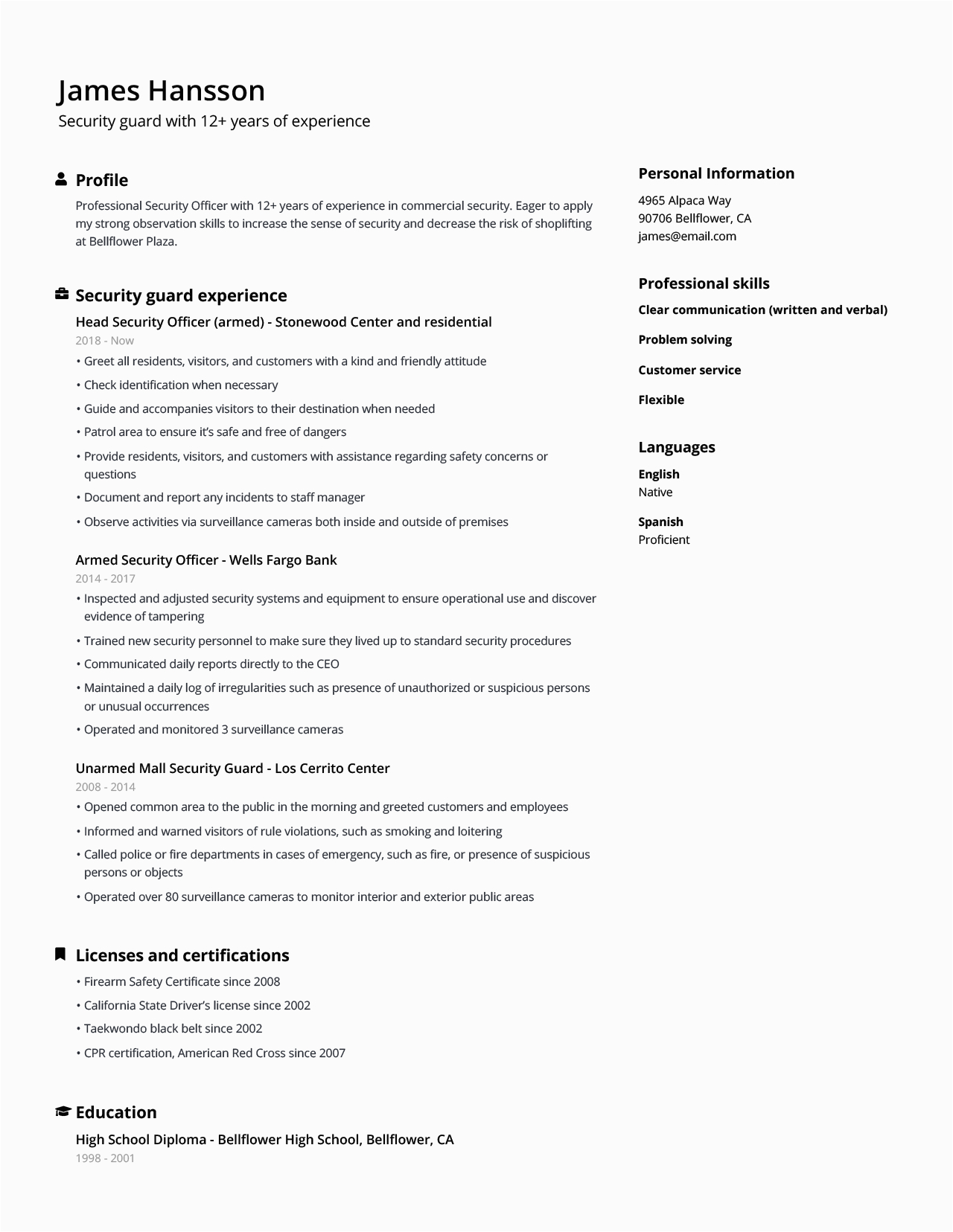 Free Sample Of Resume for Security Guard Security Guard Resume Example [guide] Jofibo